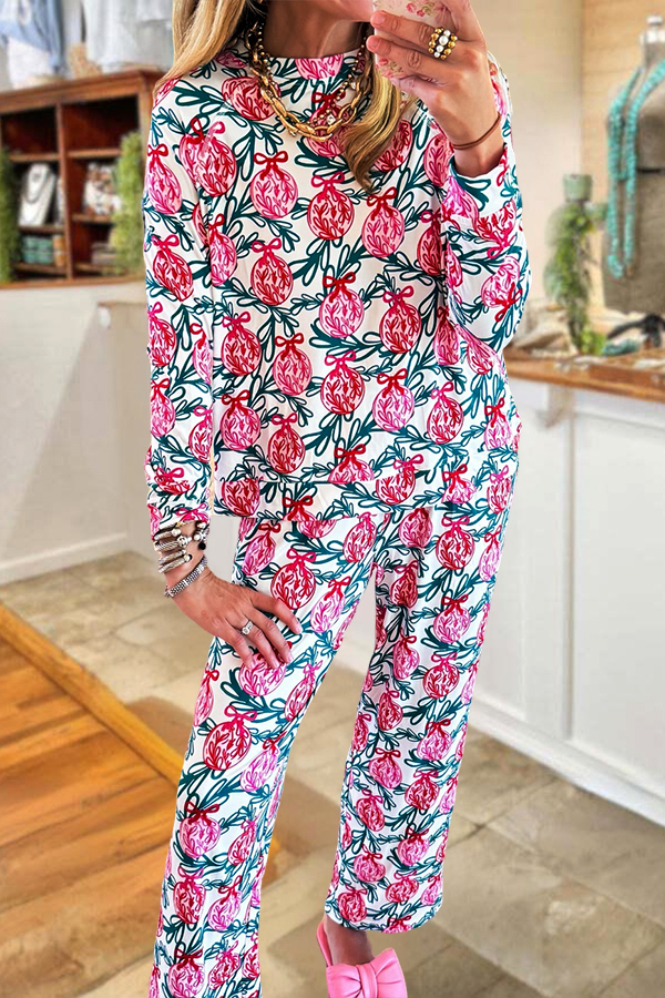 Cute Christmas Ball Print Cotton Pajama Set