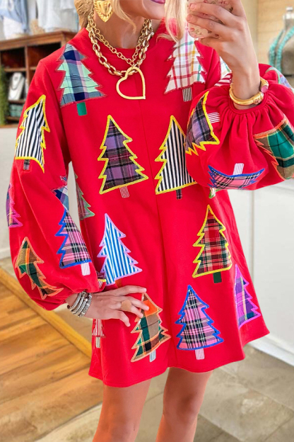 Classic Plaid Christmas Tree Sweatshirt Dress