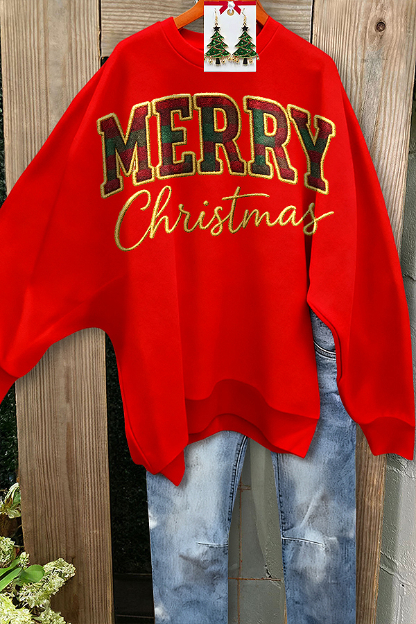 Classic Christmas Letter Batwing Sleeve Sweatshirt