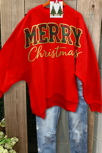 Classic Christmas Letter Batwing Sleeve Sweatshirt