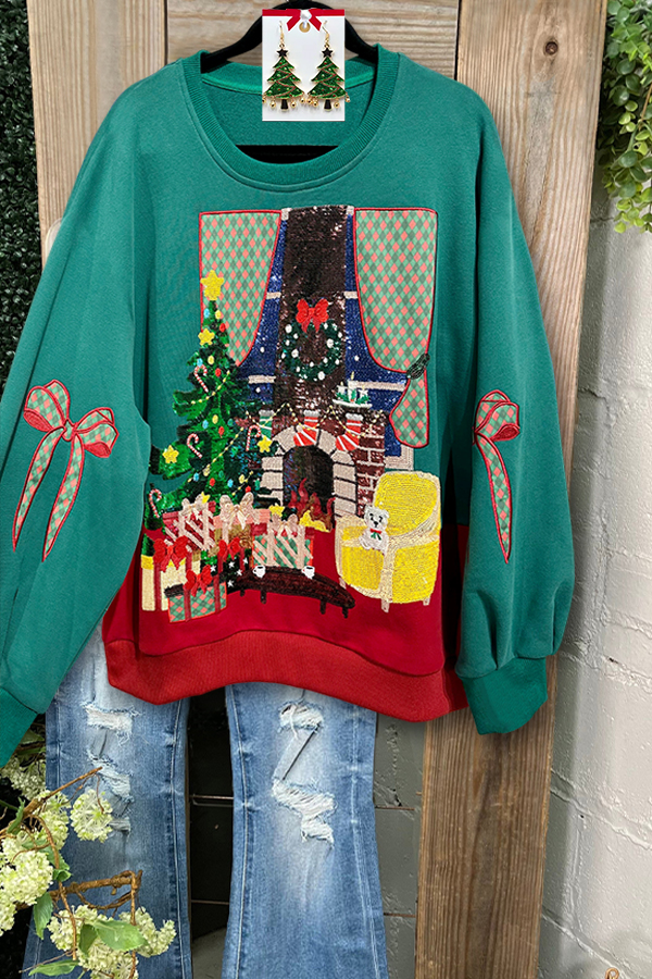 Romantic Christmas Eve Bow-Tie Batwing Sleeve Sweatshirt