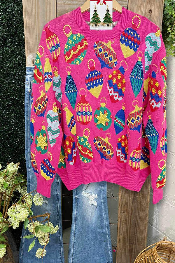 Charming Christmas Print Crew Neck Sweater