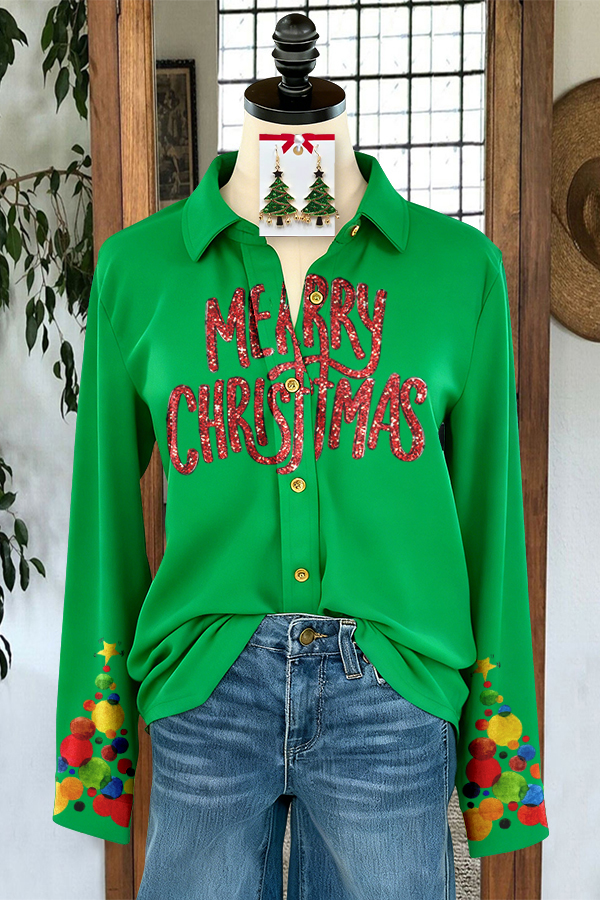 Cute Colorful Christmas Tree Button-Down Shirt