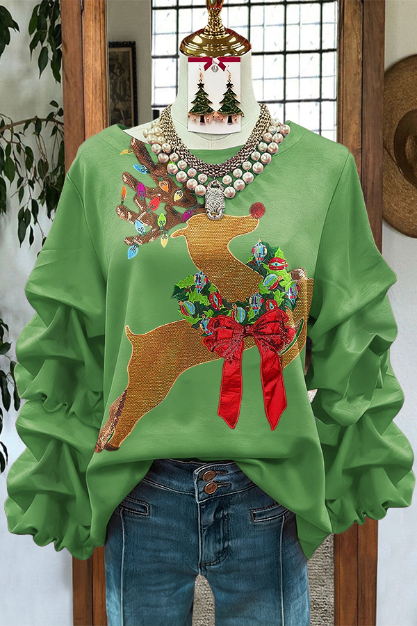 Christmas Reindeer Bow Ruched Top
