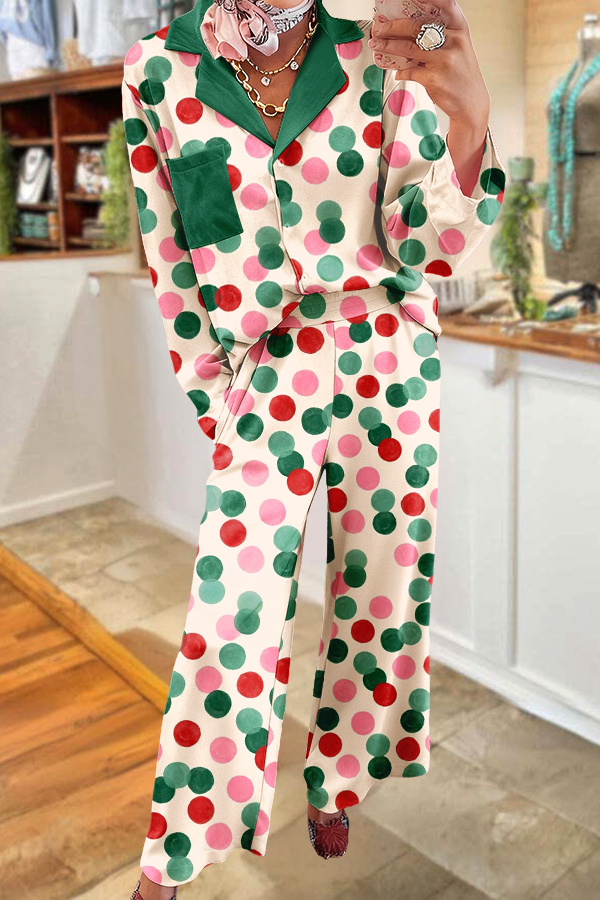 Christmas Polka Dot Print Pajama Set