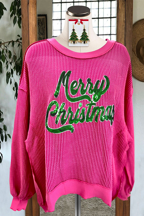 Christmas Striped Crew Neck Sweatshirt