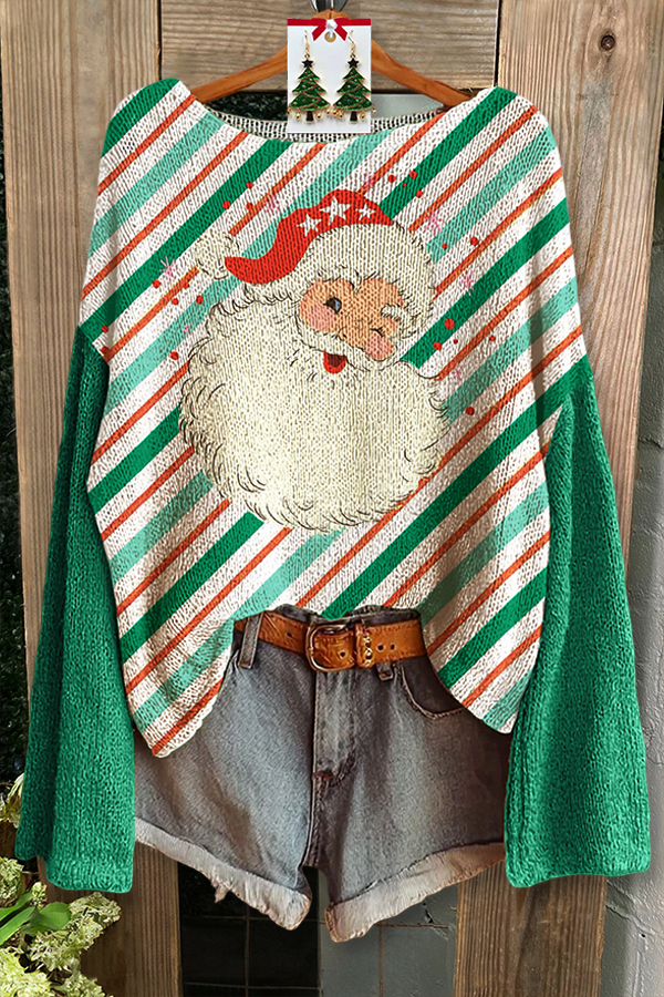 Santa Claus Striped Patchwork Knit Sweater