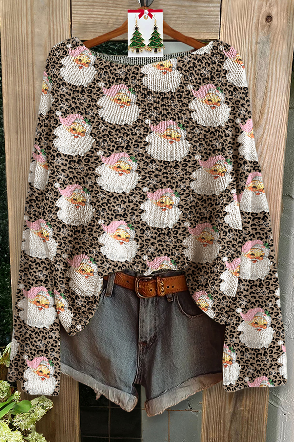Sweet Santa Claus Leopard Print Sweater