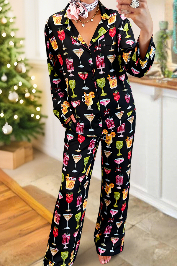 Charming And Festive Printed Pajama Set