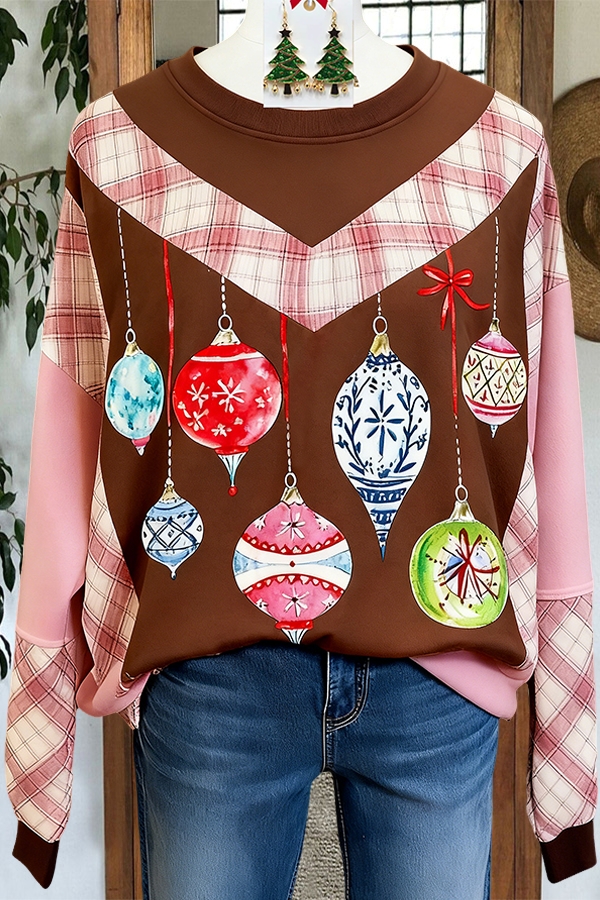 Retro Christmas Plaid Patchwork Sweatshirt
