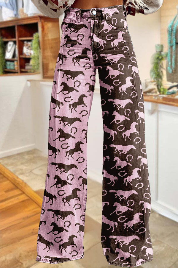 Retro Color-Blocked Wide-Leg Trousers