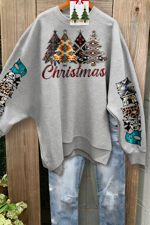 Retro Christmas Tree Letter Batwing Sleeve Sweatshirt