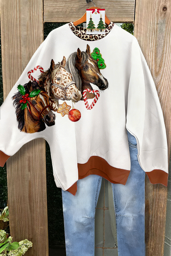 Christmas Wild Horse Batwing Sleeve Sweatshirt