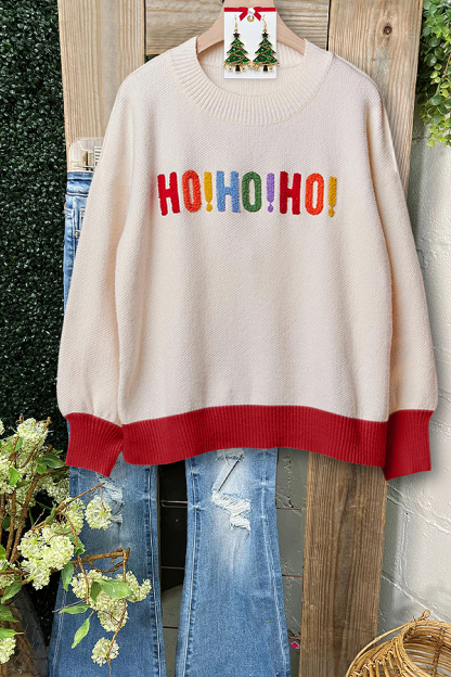 Christmas Ho Ho Ho Patchwork Batwing Sleeve Sweatshirt