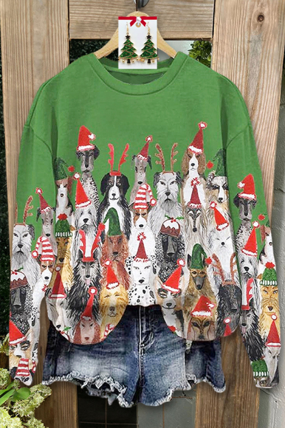 Cute Christmas Puppy Crew Neck Sweatshirt