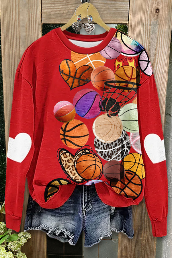 Casual Basketball Heart Print Sweatshirt