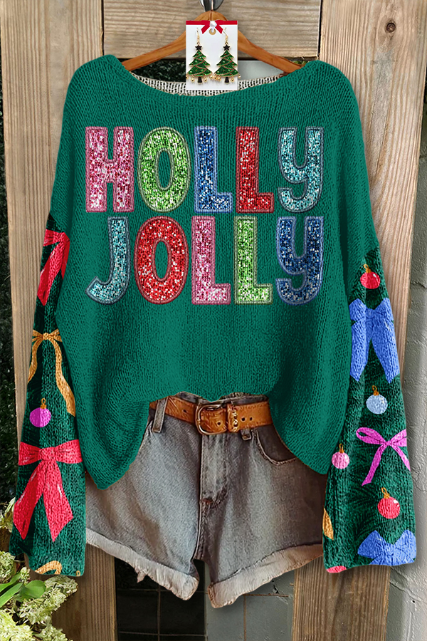 Christmas Sparkling Bow Patchwork Knit Sweater