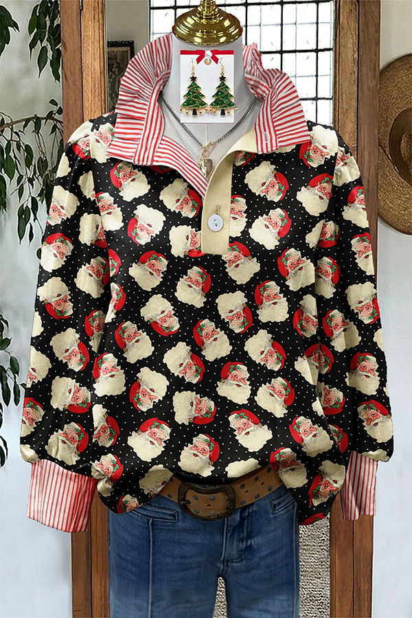 Classic Santa Claus Striped Patchwork Shirt