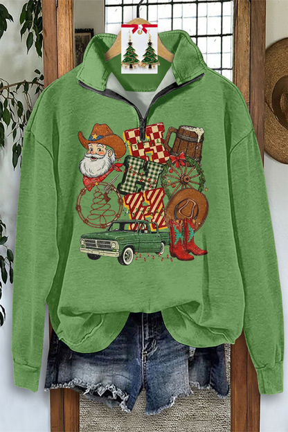Western Santa Claus Zip-Up Hoodie