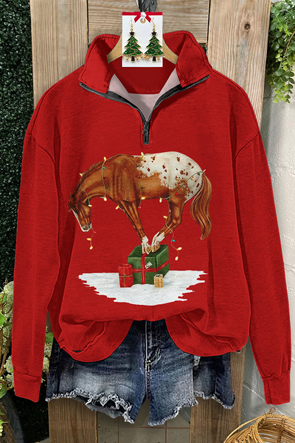Christmas Retro War Horse Zip-Up Sweatshirt
