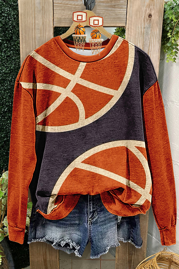 Retro Basketball Print Patchwork Sweatshirt