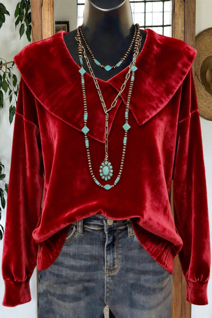 Elegant Velvet Asymmetrical Lapel Top