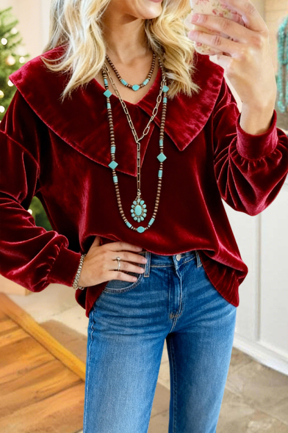 Elegant Velvet Asymmetrical Lapel Top