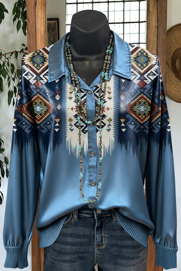 Western Geometric Print Button-Down Shirt