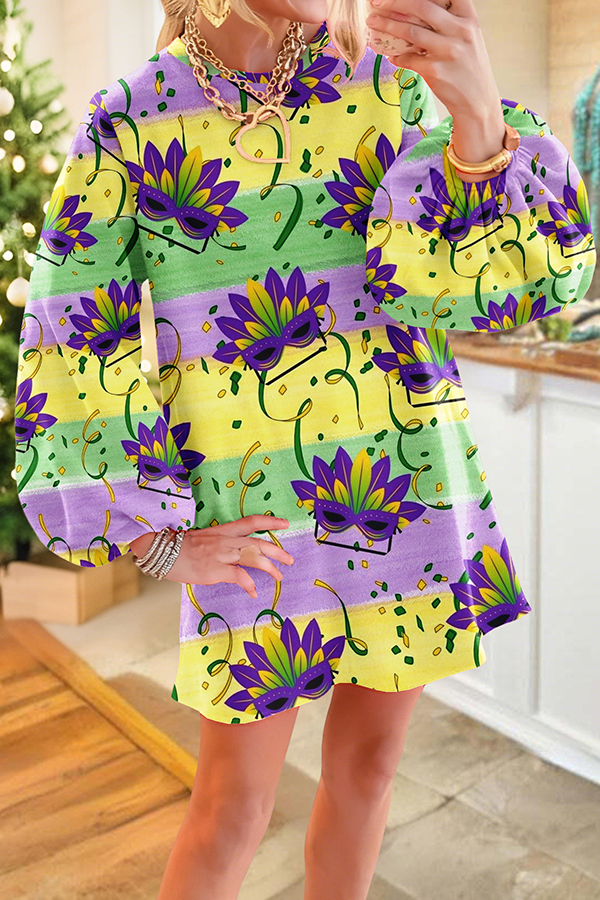 Classic Carnival Mask Print Dress
