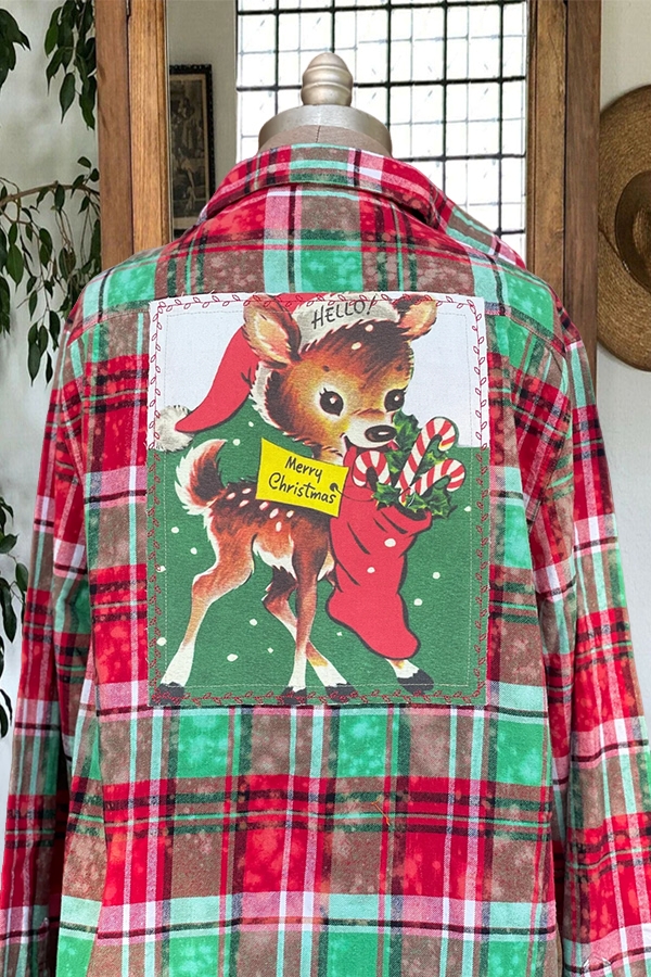 Christmas Color-Blocked Plaid Button-Down Shirt