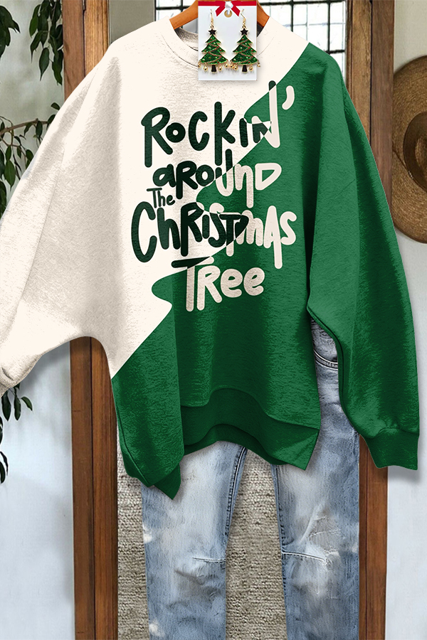 Christmas Color-Blocked Batwing Sleeve Sweatshirt