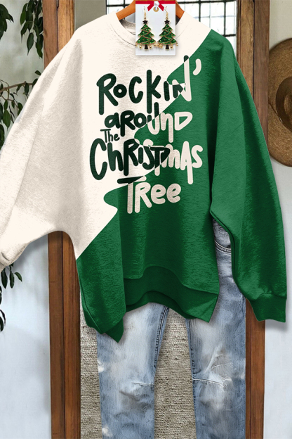 Christmas Color-Blocked Batwing Sleeve Sweatshirt