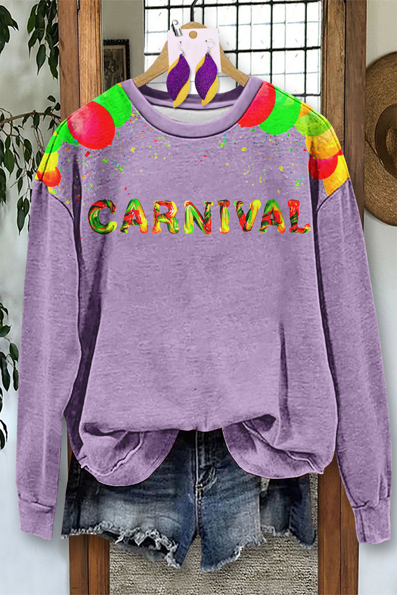 Retro Mardi Gras Crew Neck Sweatshirt
