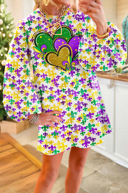 Mardi Gras Fleur-De-Lis Sparkling Heart Sweatshirt Dress