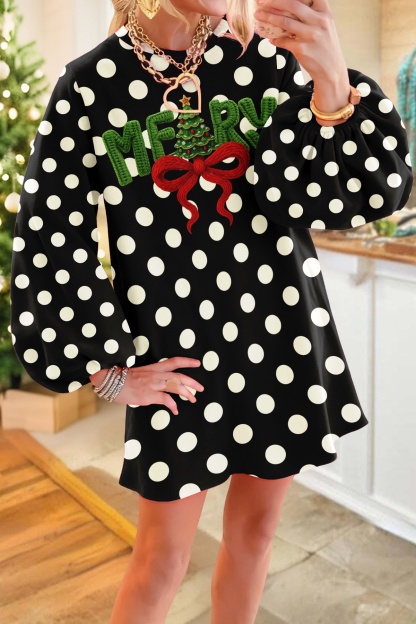 Christmas Retro Polka Dot Sweatshirt Dress