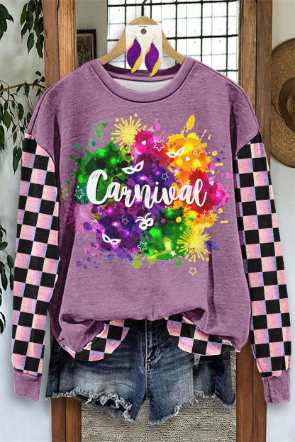 Mardi Gras Retro Plaid Patchwork Sweatshirt