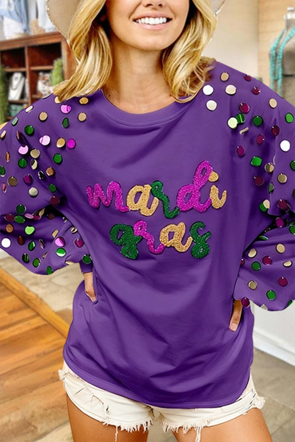 Mardi Gras Polka Dot Batwing Sleeve Sweatshirt