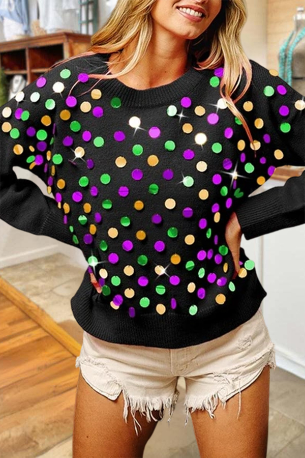 Charming Mardi Gras Sparkling Polka Dot Knitwear