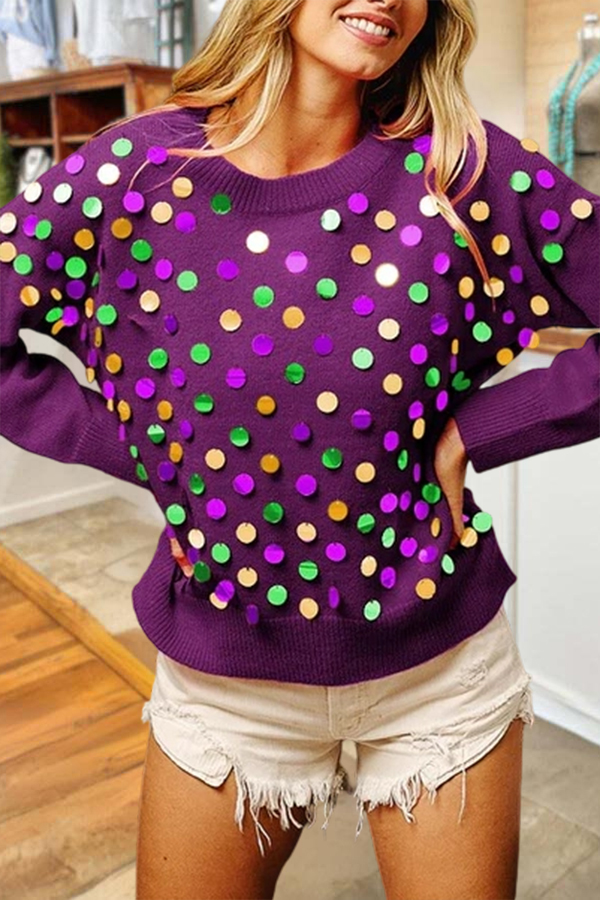 Charming Mardi Gras Sparkling Polka Dot Knitwear