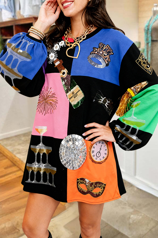 Mardi Gras Color-Blocked Sweatshirt Dress