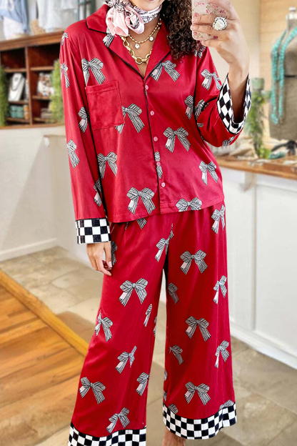 Retro Bow Plaid Pajama Set