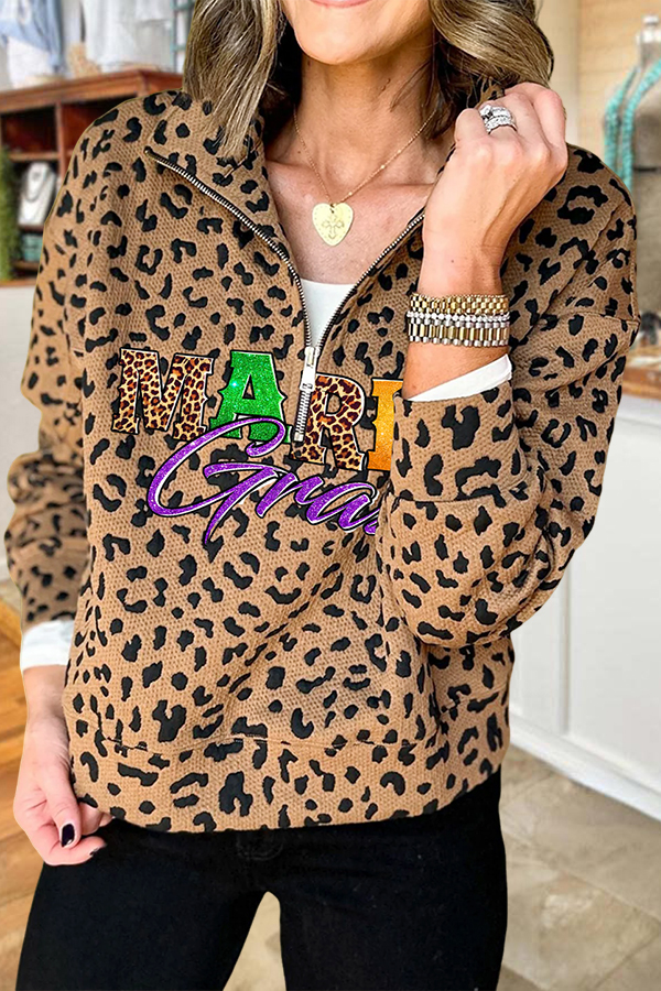 Classic Leopard Mardi Gras Zip-Up Sweatshirt
