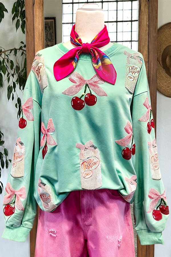 Sweet And Sparkly Cherry Round Neck Sweatshirt