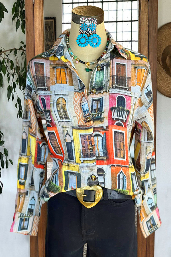 Retro Western Architecture Print Shirt