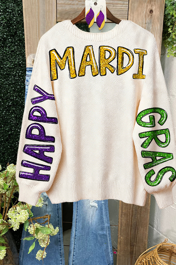 Mardi Gras Letter Batwing Sleeve Sweatshirt
