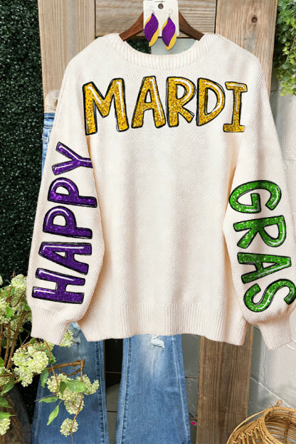 Mardi Gras Letter Batwing Sleeve Sweatshirt