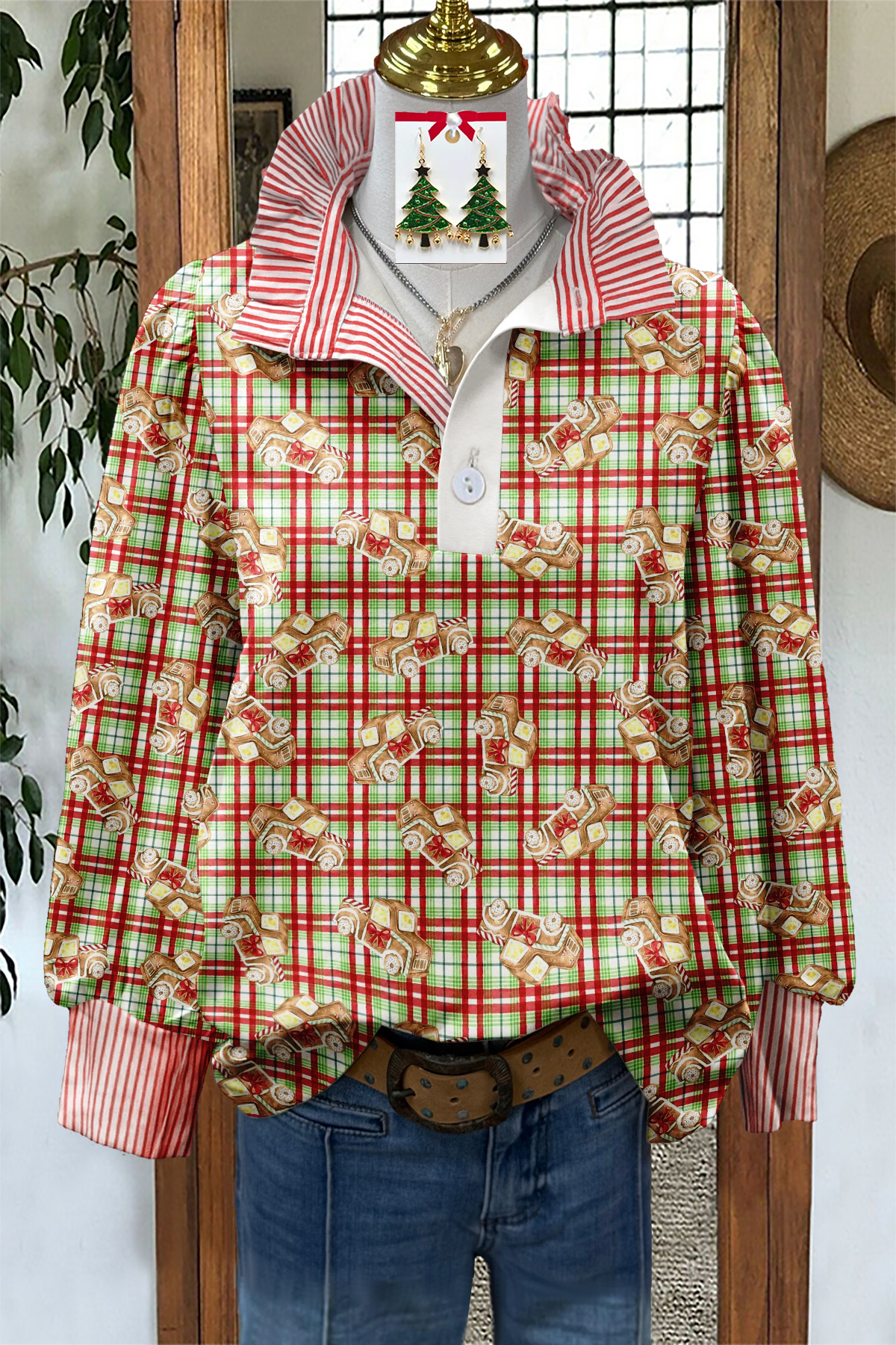 Cute Christmas Truck Plaid Shirt