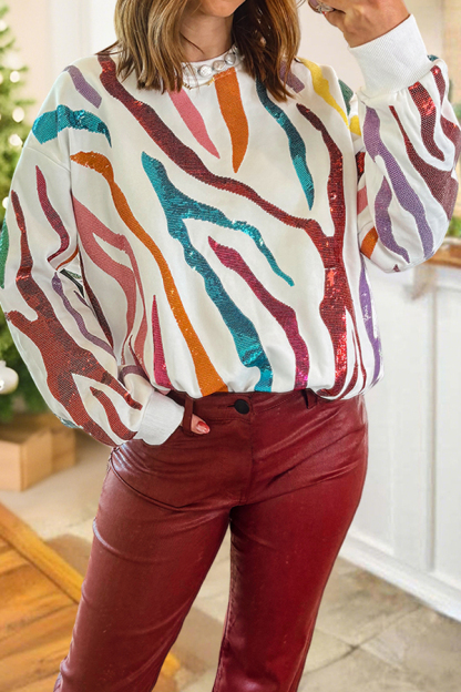 Shiny Colorful Zebra Print Sweatshirt