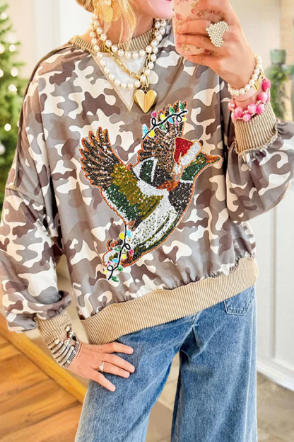 Christmas Bird Camouflage Print Sweatshirt