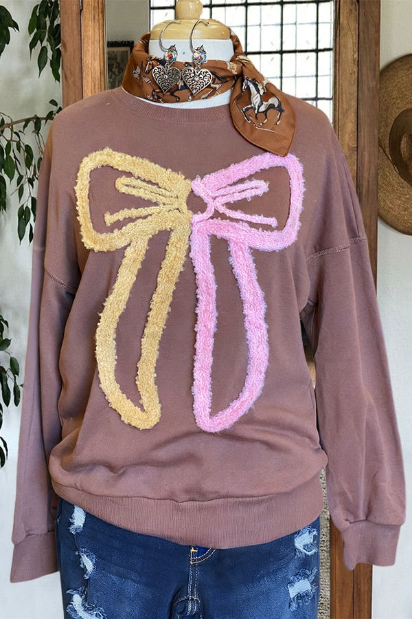 Retro Sweet Color-Blocked Bow Sweatshirt